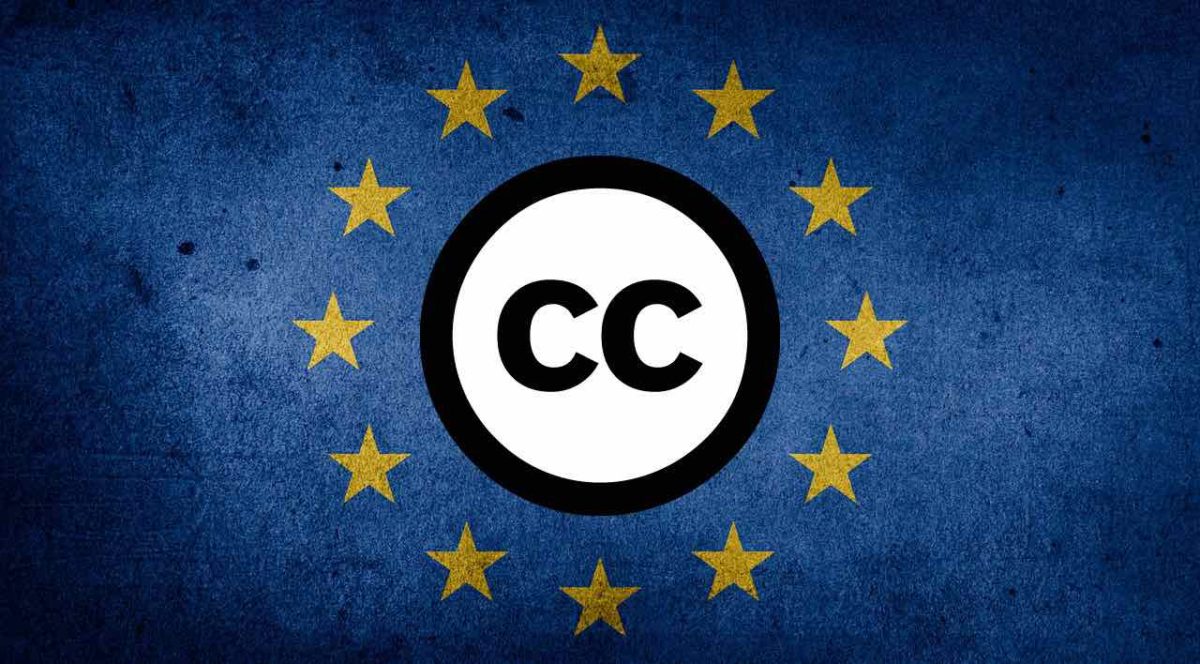 Bilde CC-logo og EU-flagget, Public domain